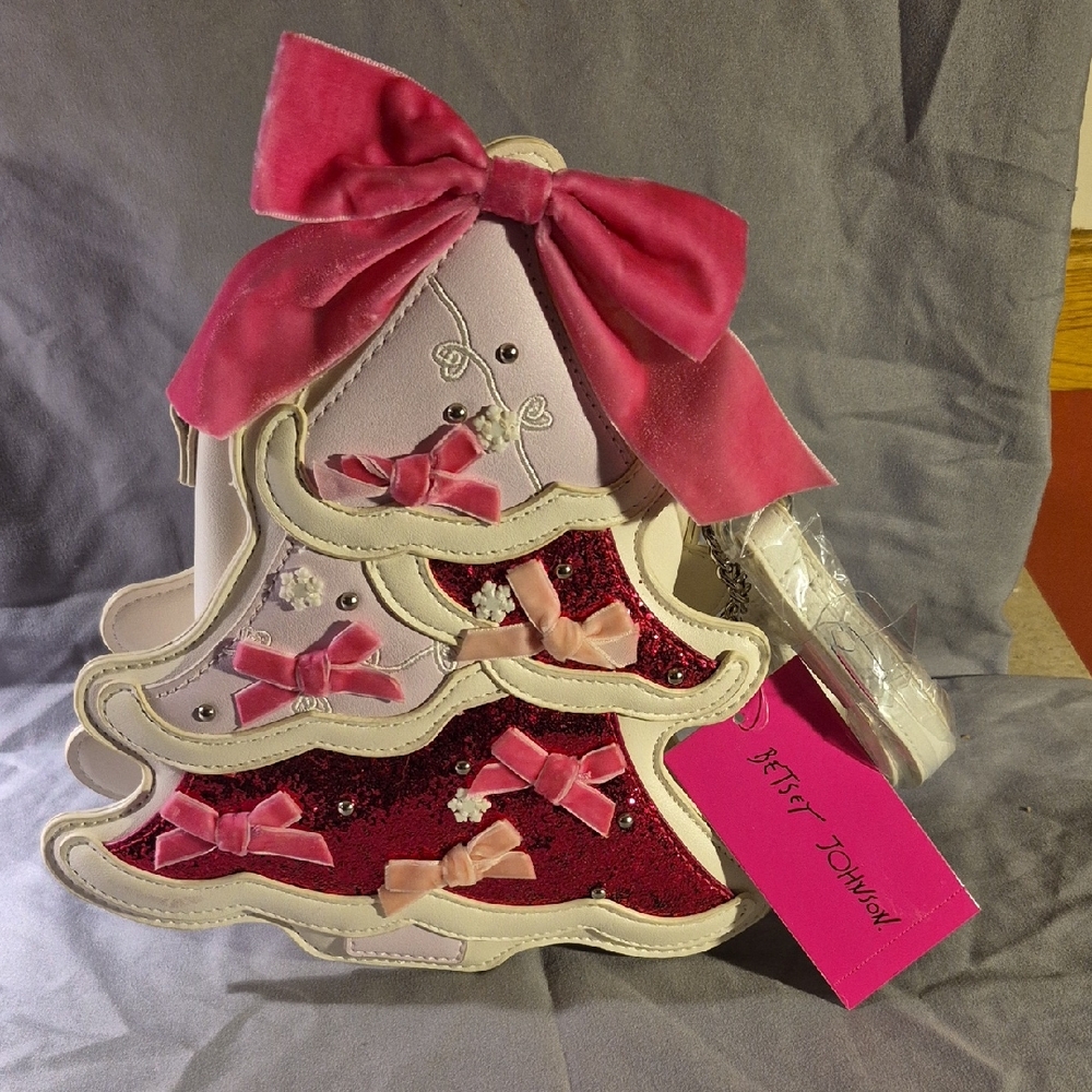 Betsey Johnson Pink and Red Christmas Tree Handbag